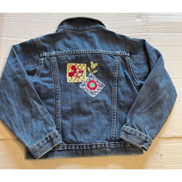 VTG-Y2K-Disney Mickey & Co. Denim Jacket With Crochet Patchwork Details  Size 6X - Picture 1 of 10
